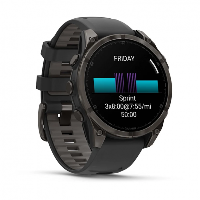 Garmin Fenix 8 Amoled 47 mm Sapphire Carbon Gray DLC Titanium Smartwatch with Black/Pebble Gray Silicone Band - 010-02904-20