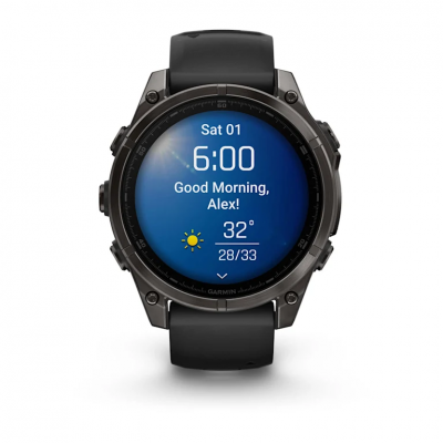 Garmin Fenix 8 Amoled 47 mm Sapphire Carbon Gray DLC Titanium Smartwatch with Black/Pebble Gray Silicone Band - 010-02904-20